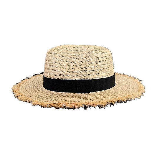 New Women Natural Wide Brim Burr Raffia Straw Hats - Mubimart