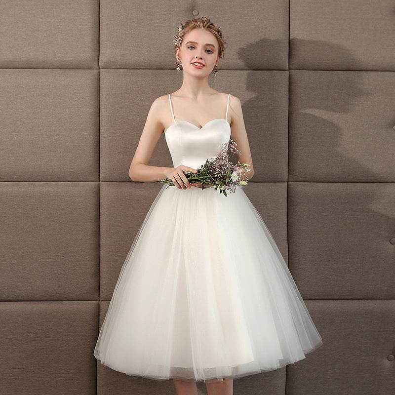 White Wedding Sling Short Photo Light Wedding Dress Graduation Season Photo Shoot Girl - Mubimart