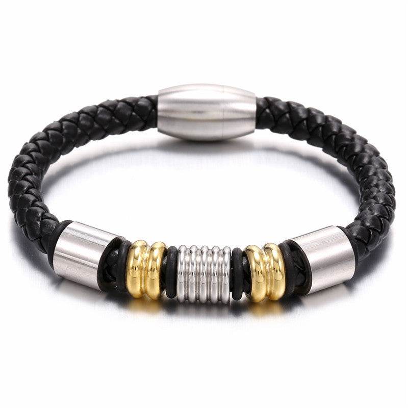 Selling Stainless Steel Men's Leather Bracelets Simple And Versatile Punk Bracelets Men's Jewelry And Bracelets - Mubimart
