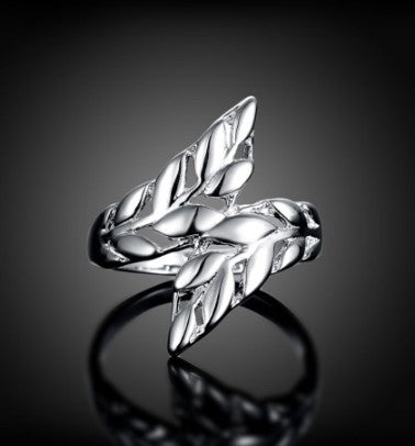 Silver Feather Ring for Women Leaves