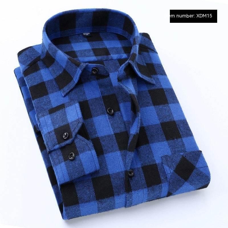 Men's Casual Flannel Long-sleeved Shirt - Mubimart
