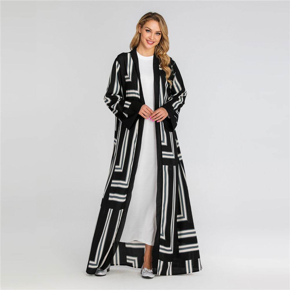 Striped Loose Lace Up Cardigan Robe Women - Mubimart