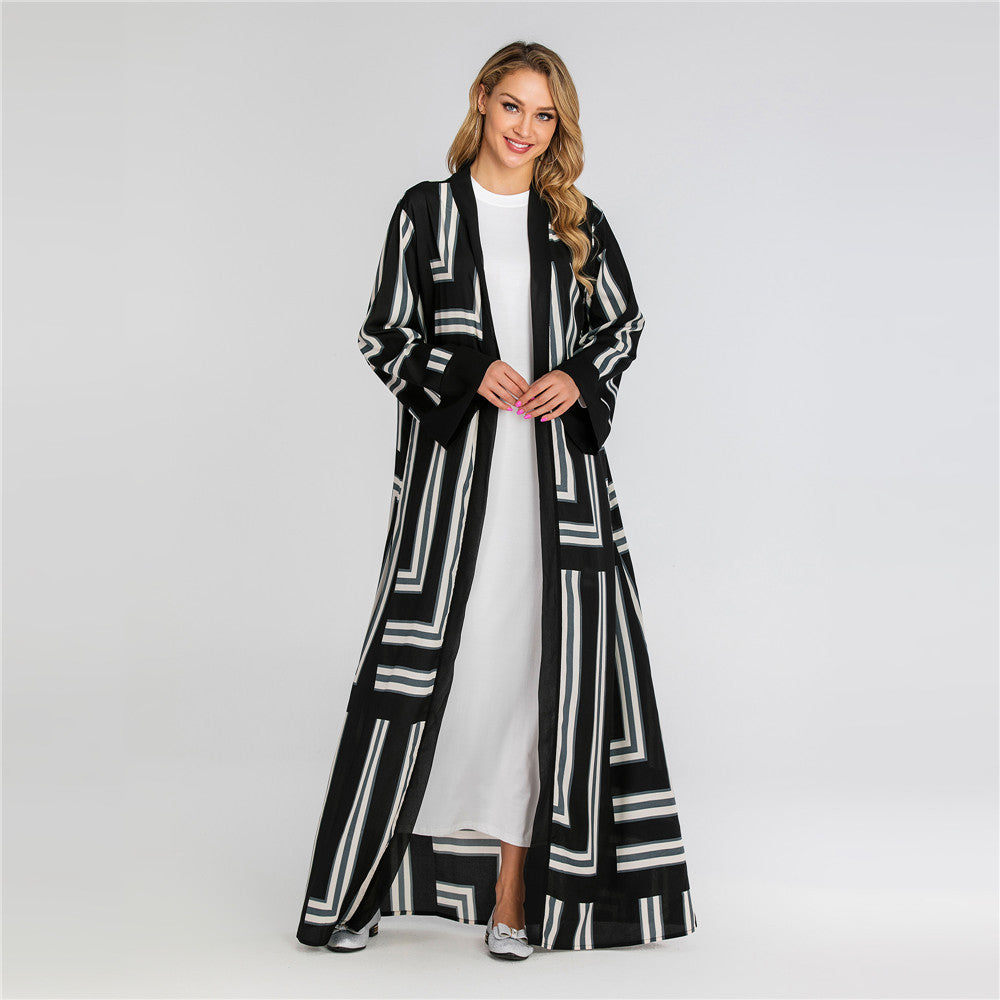 Striped Loose Lace Up Cardigan Robe Women - Mubimart -  