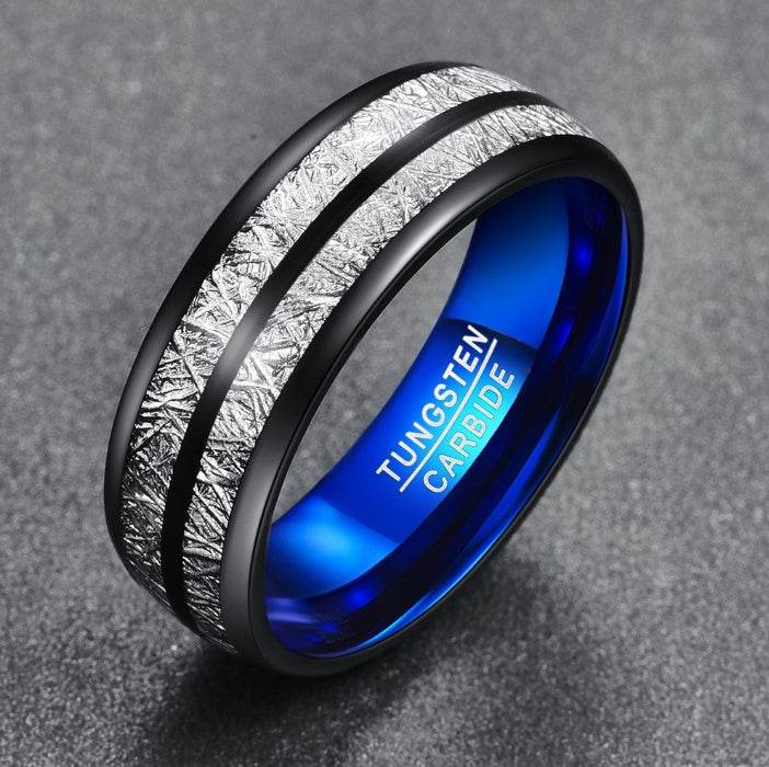Wedding Band 8mm Width Men Women Rings Accessories Black Blue Tungsten Carbide Rings Couple Anillos Fashion Jewelry - Mubimart
