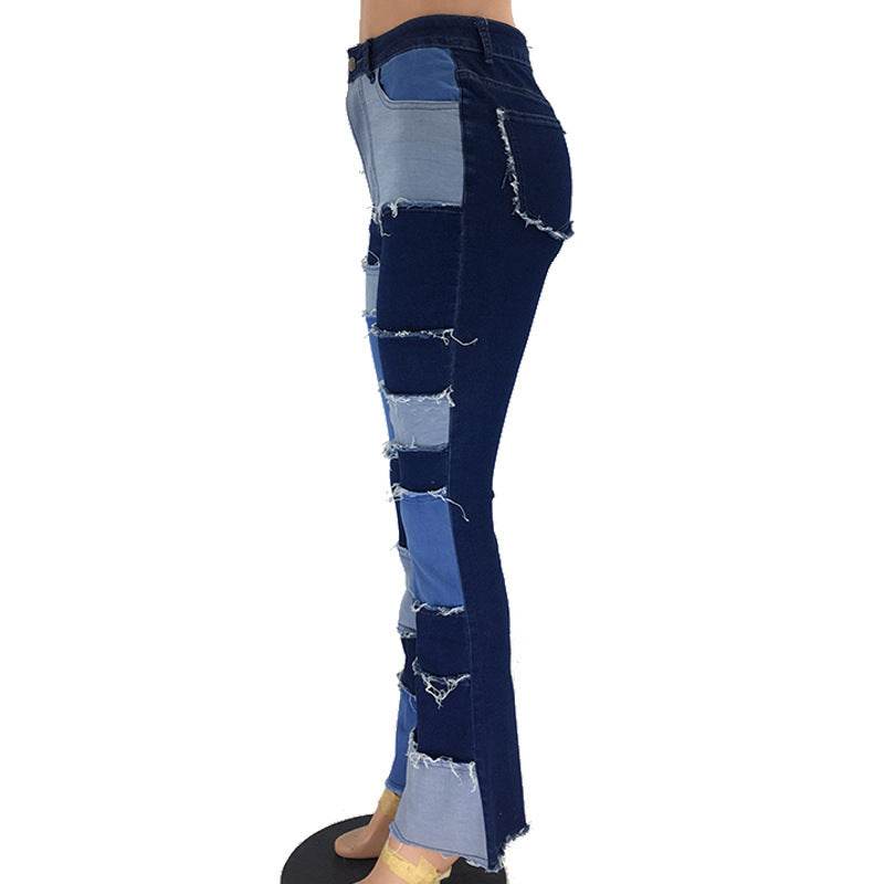 Patchwork high-rise flared jeans - Mubimart