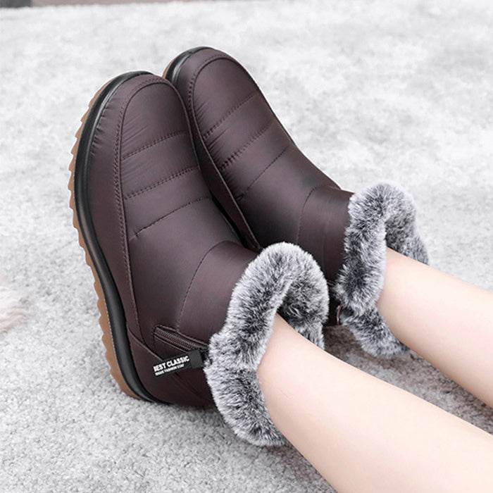 Winter Snow Boot With Side Zipper Fashion Warm Plush Ankle Boots Women's Fleece Short Shoes - Mubimart