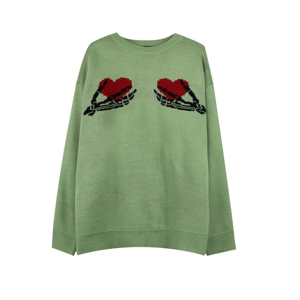 Mens Dark Trendy Brand Loose Round Neck Sweater - Mubimart