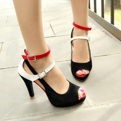 Color block bag heel buckle sandals