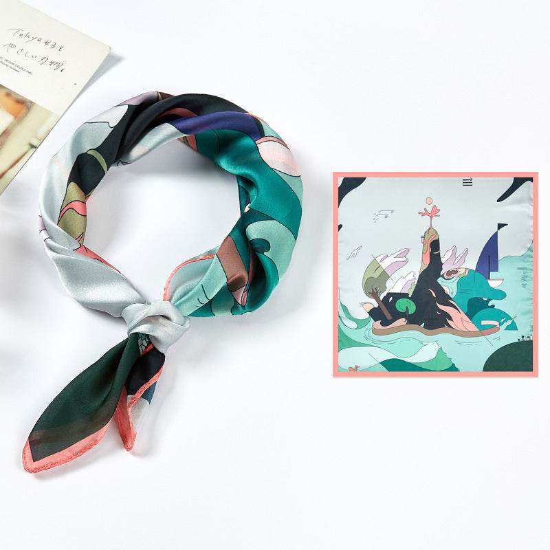 New Simulated Silk Satin Printed Scarves - Mubimart