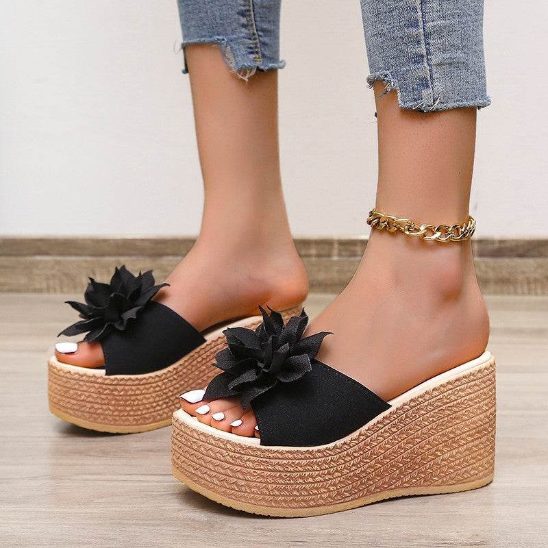 Women's Wedge Heel Flower Muffin Heel Flat Sandals - Mubimart
