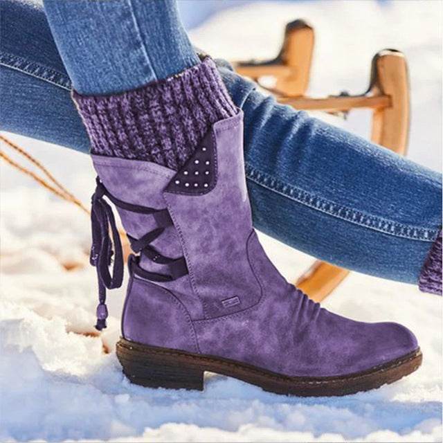 Women Winter Boots Mid-Calf Snow Boots - Mubimart
