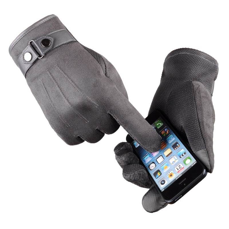 Winter and autumn touch screen gloves men plus velvet warm thick driving cycling cycling casual cotton gloves - Mubimart