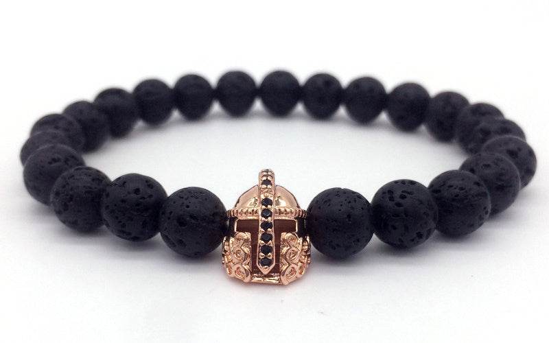 Hot Trendy Lava Stone Pave CZ Imperial Crown And Helmet Charm Bracelet For Men Or Women Bracelet Jewelry Pulseira hombres - Mubimart