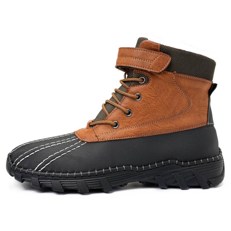 Winter Fleece Lace-up Snow Boots For Men Women Waterproof And Anti-slip Outdoor Work Boot Fashion Warm Mid-tube Cotton Shoes Men - Mubimart