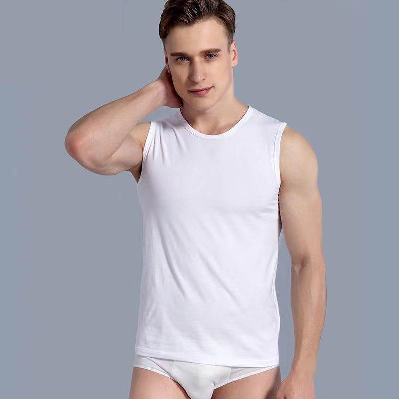 Men's Fashion Wide Shoulder Sports Round Neck Undershirt - Mubimart