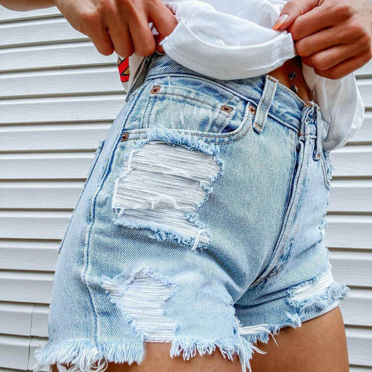 Women Printed Spring Summer Denim Shorts - Mubimart