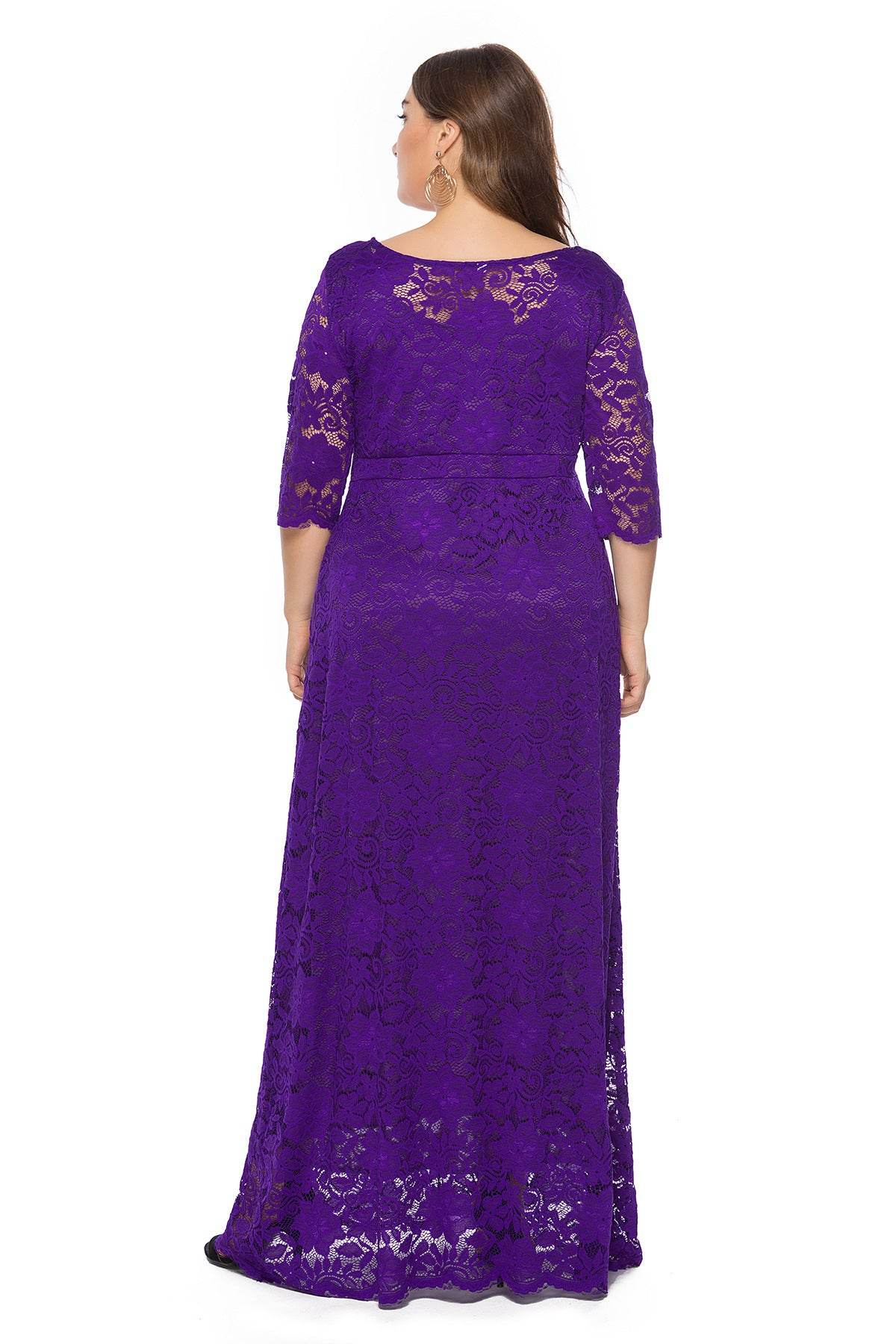 Plus Size Women New Hollow Lace Pocket Dress - Mubimart