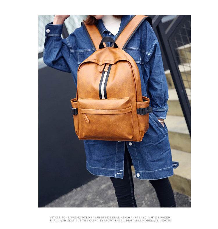 Men and women pu leather backpack - Mubimart
