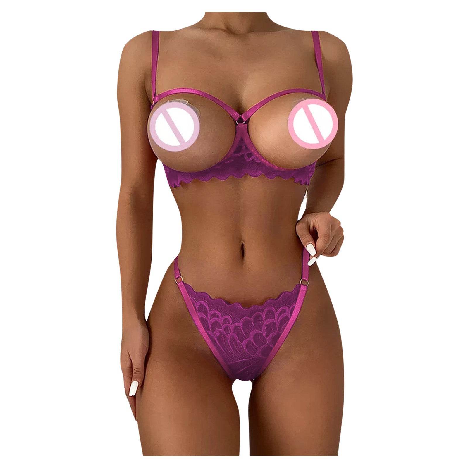 Women's Sheer Lingerie Bra Panty Set - Mubimart