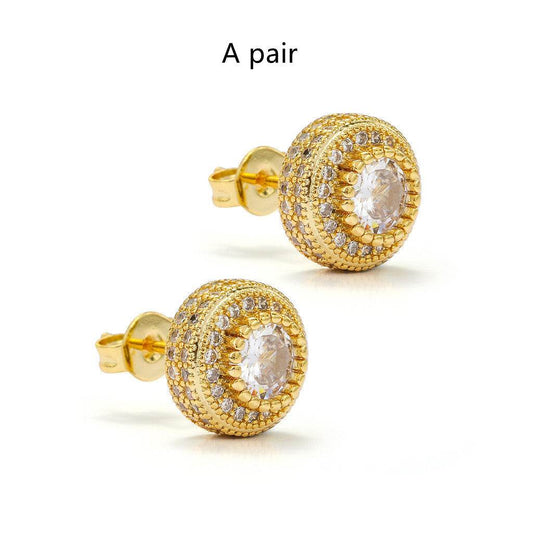 Hip Hop Round Full Zircon Earrings Rose Gold For Men And Women - Mubimart