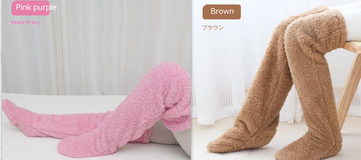 Over Knee High Fuzzy Long Socks Winter Warm Cold Leg Knee Joint Cold-proof Stockings Home Floor Sleeping Socks - Mubimart -  