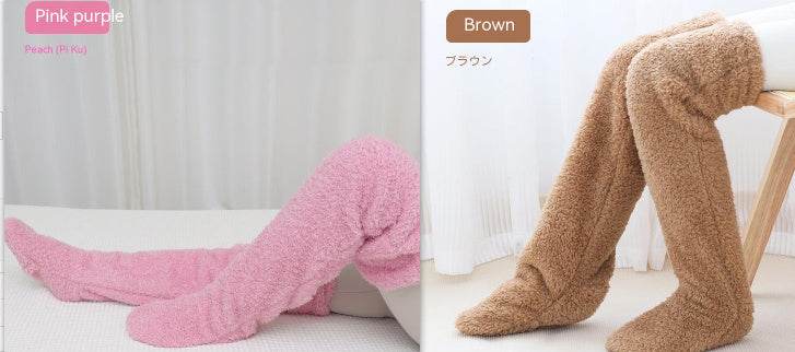 Over Knee High Fuzzy Long Socks Winter Warm Cold Leg Knee Joint Cold-proof Stockings Home Floor Sleeping Socks - Mubimart