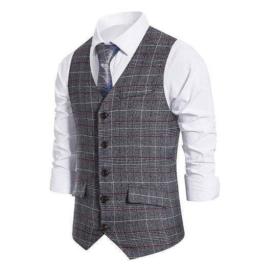 Men's Plaid Single Breasted Vest Style Suit - Mubimart