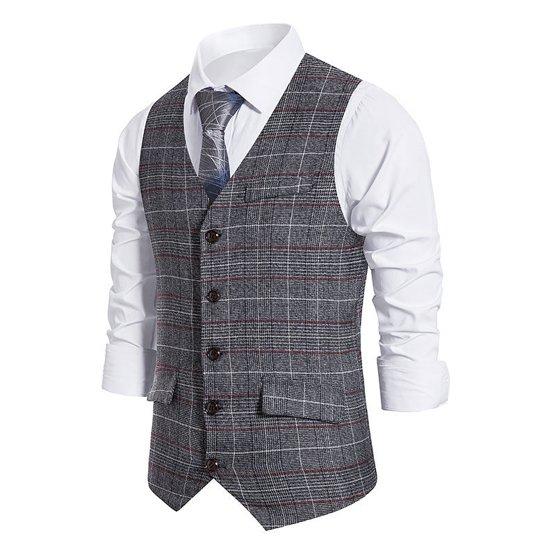 Men's Plaid Single Breasted Vest Style Suit