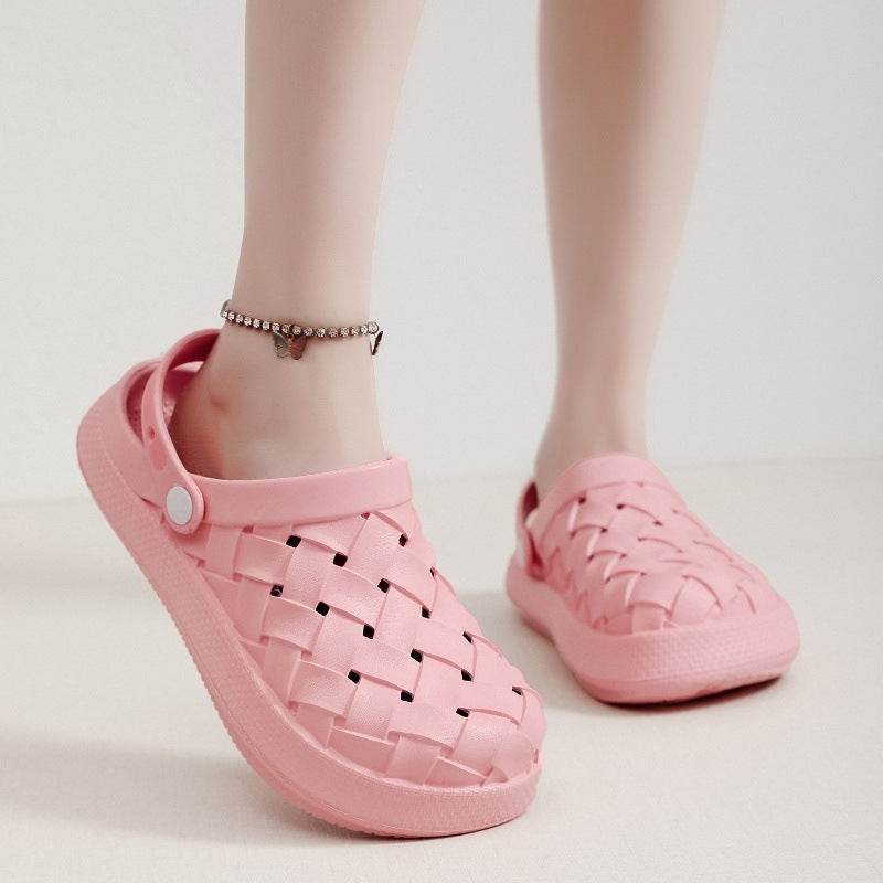 Cross-woven Clogs Shoes Summer Platform Baotou Dual-use Slippers Outdoor Garden Indoor Floor Bathroom Cozy Slipper Women House Shoes - Mubimart
