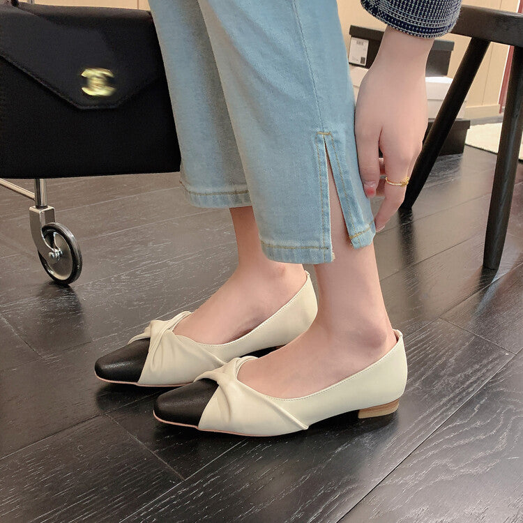 Leather Low Heel Feminine Colorblock Mary Jane Shoes