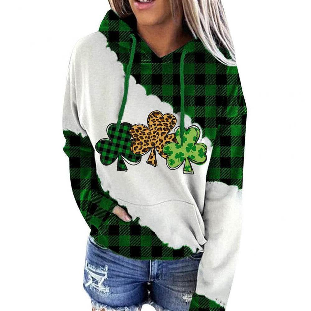 Women Sweatshirts Lucky Grass Print Streetwear Sweatshirts Hoodie Pullover Loose Casual Hooded Tops Clothes - Mubimart