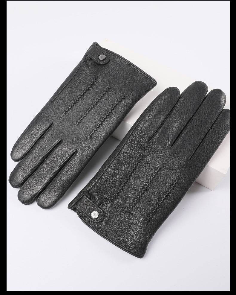 Fleece-lined Thickened Real Leather Gloves - Mubimart
