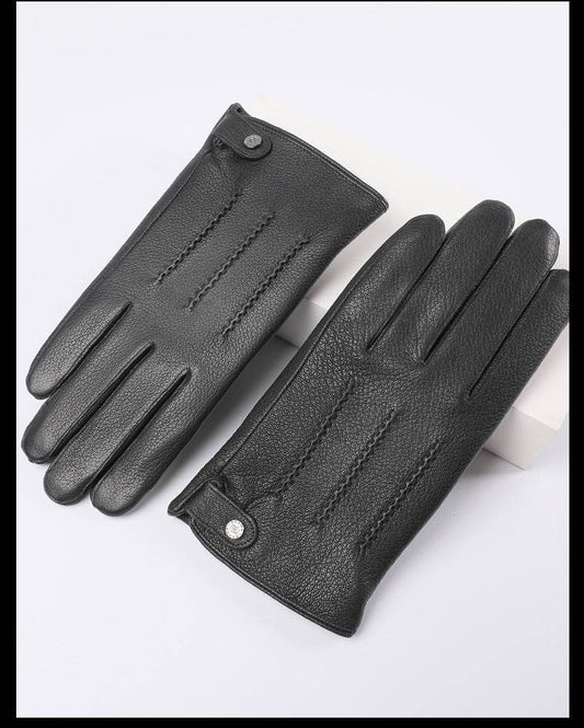 Fleece-lined Thickened Real Leather Gloves - Mubimart