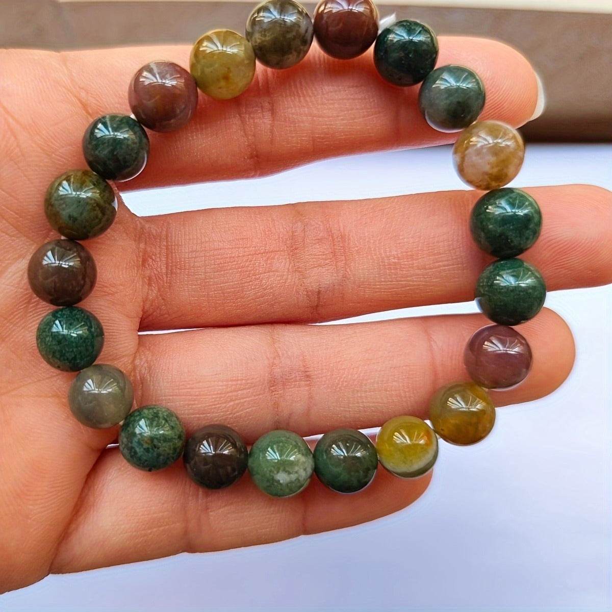 Natural Indian Agate Bracelet 6-12mm Women Men Bracelet - Mubimart