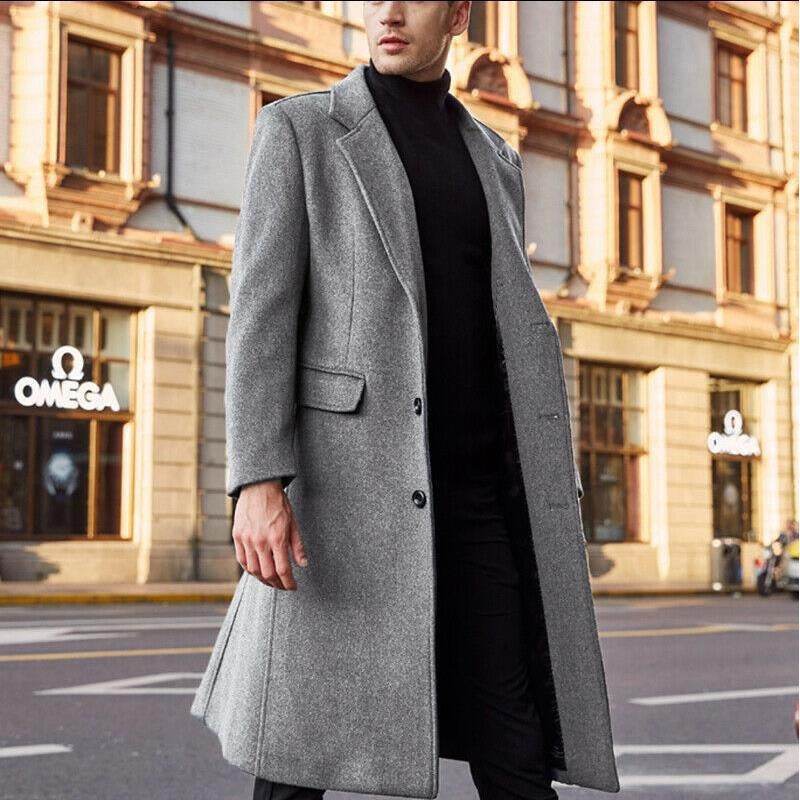 Men's Long Trench Coat Woolen Coat - Mubimart