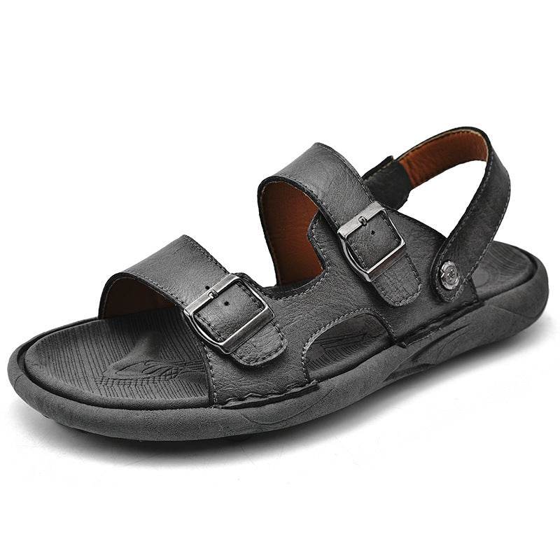 Double Breasted Leather Breathable Beach Sandals - Mubimart