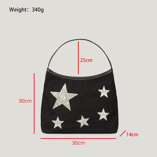 Retro Five-pointed Star Rhinestone Tote Bag For Women - Mubimart