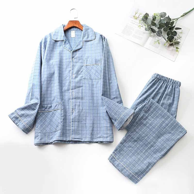 Brushed Cloth Long-sleeved Lapel Pajama Set - Mubimart -  