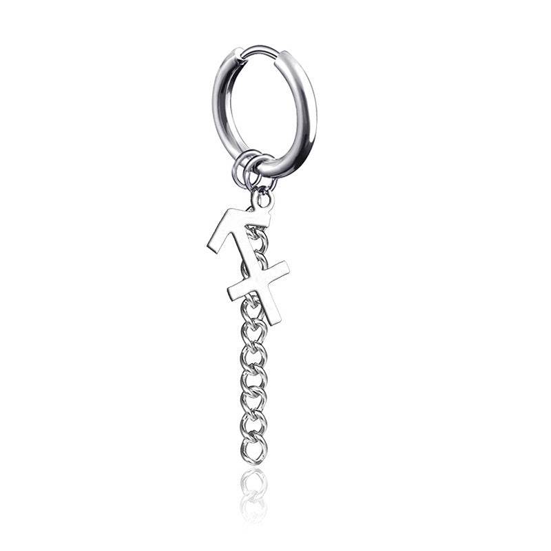 Hip Hop Zodiac Sign Link Chain Tassel Dangle Earrings For Men Women Constellation Jewelry - Mubimart