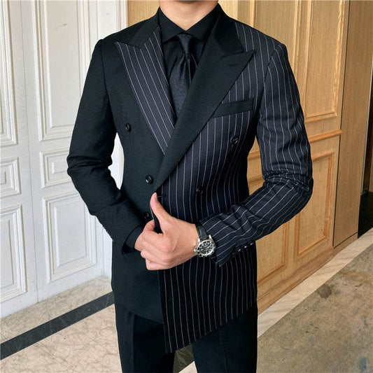British Striped Double Breasted Suit Men - Mubimart