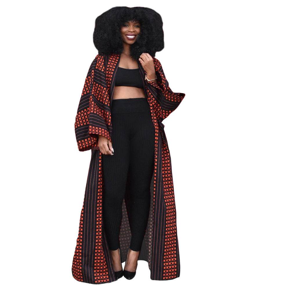 Plus Size Versatile Long Loose Print Cardigan Jacket - Mubimart