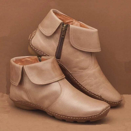 Ankle Boots Women Zipper Flat Shoes - Mubimart