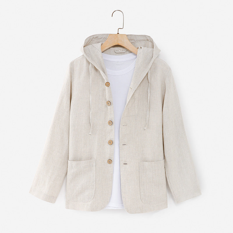 Linen Shirt Casual Linen Hooded Loose Breathable Jacket