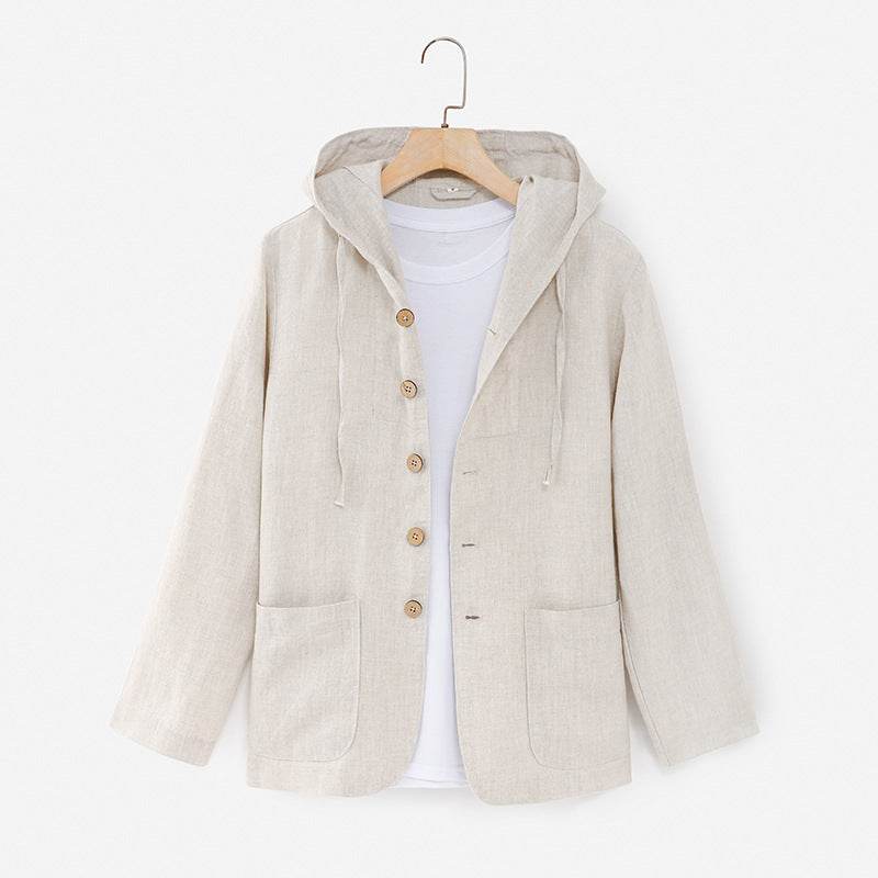 Linen Shirt Casual Linen Hooded Loose Breathable Jacket - Mubimart