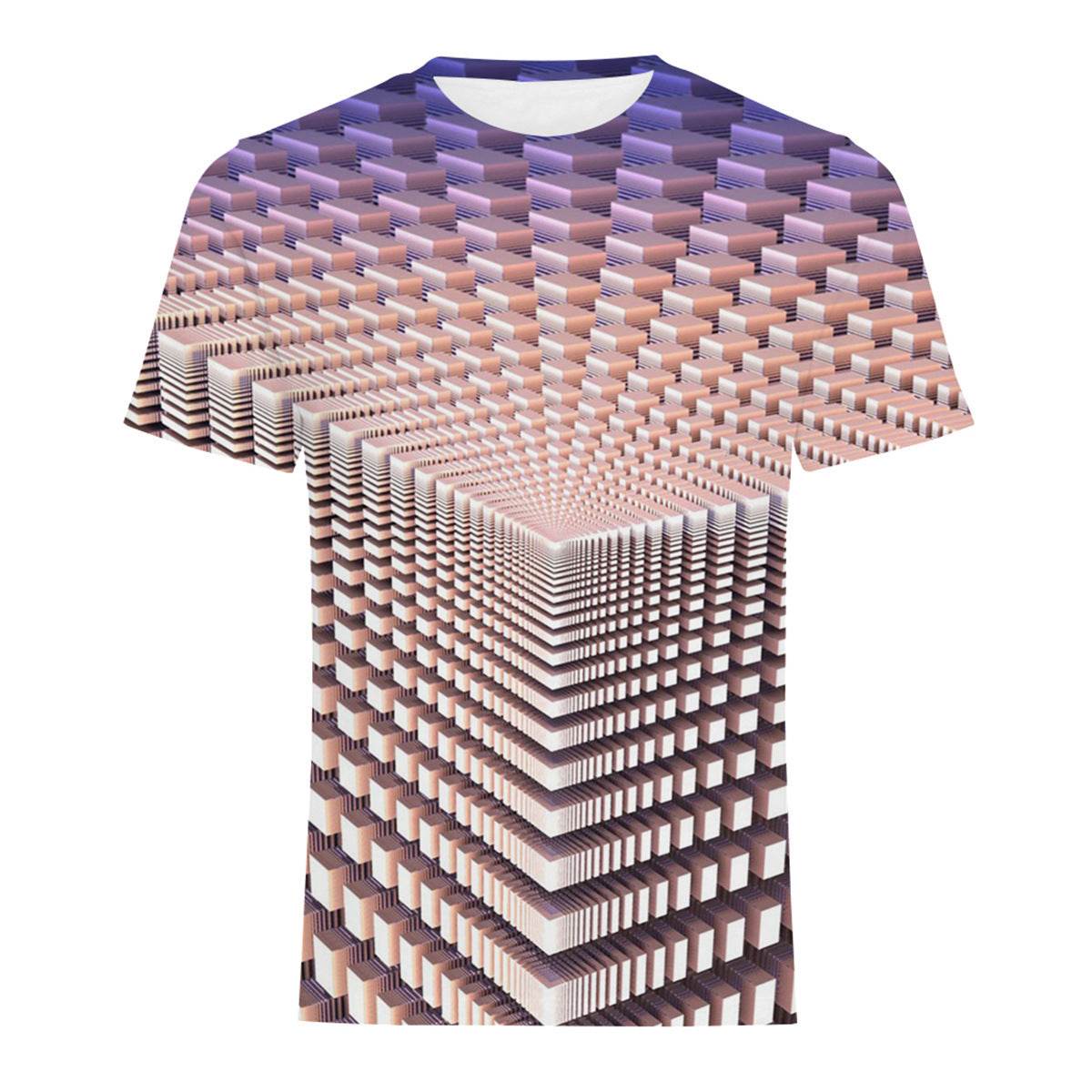 Mens Fashion Casual Digital Print Crew Neck T-shirt - Mubimart