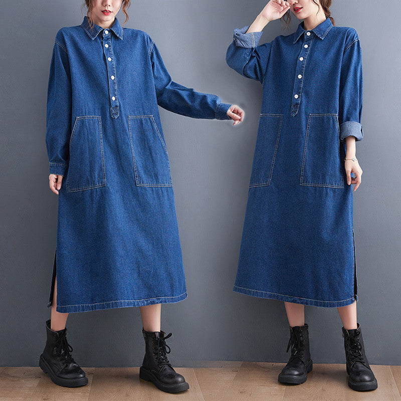 Large Size Denim Long Sleeve Pullover Dress Girl - Mubimart -  