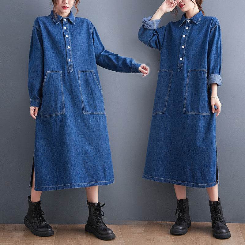 Large Size Denim Long Sleeve Pullover Dress Girl - Mubimart