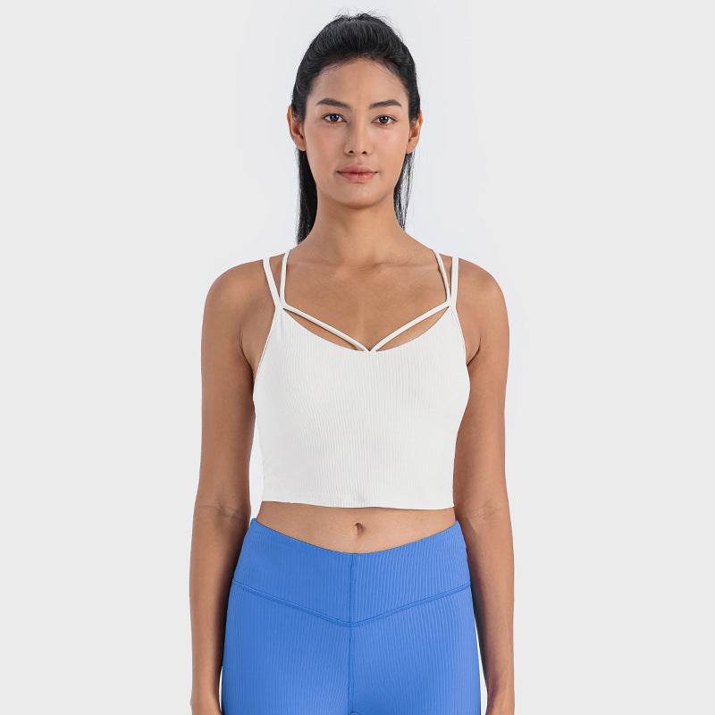 Sexy V-neck Sports Vest Women's Workout Yoga Vest Top - Mubimart