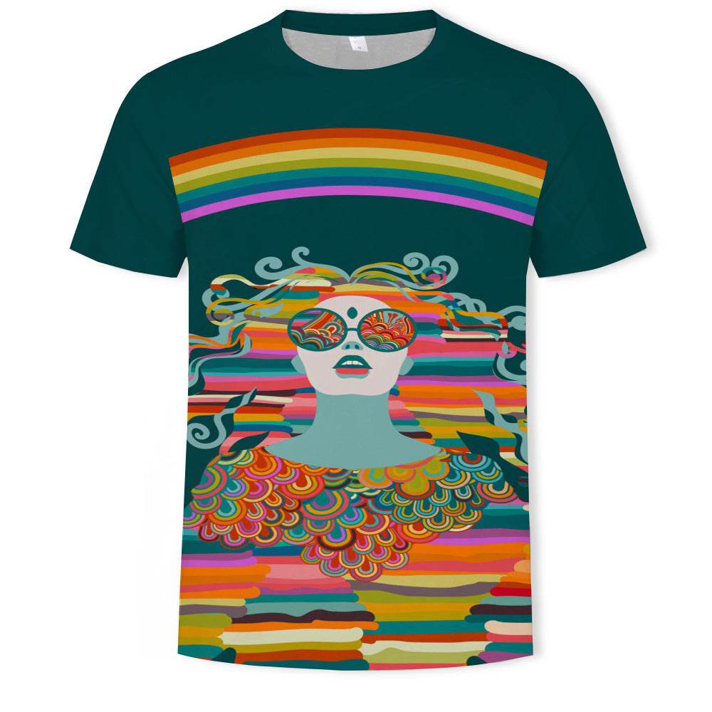 Mens Fashion Casual Digital Print Crew Neck T-shirt - Mubimart