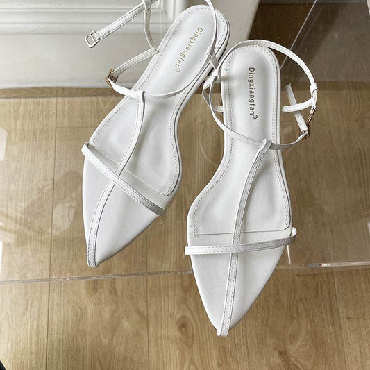 Everyday Simple Temperament Pointed Toe Flat Sandals - Mubimart